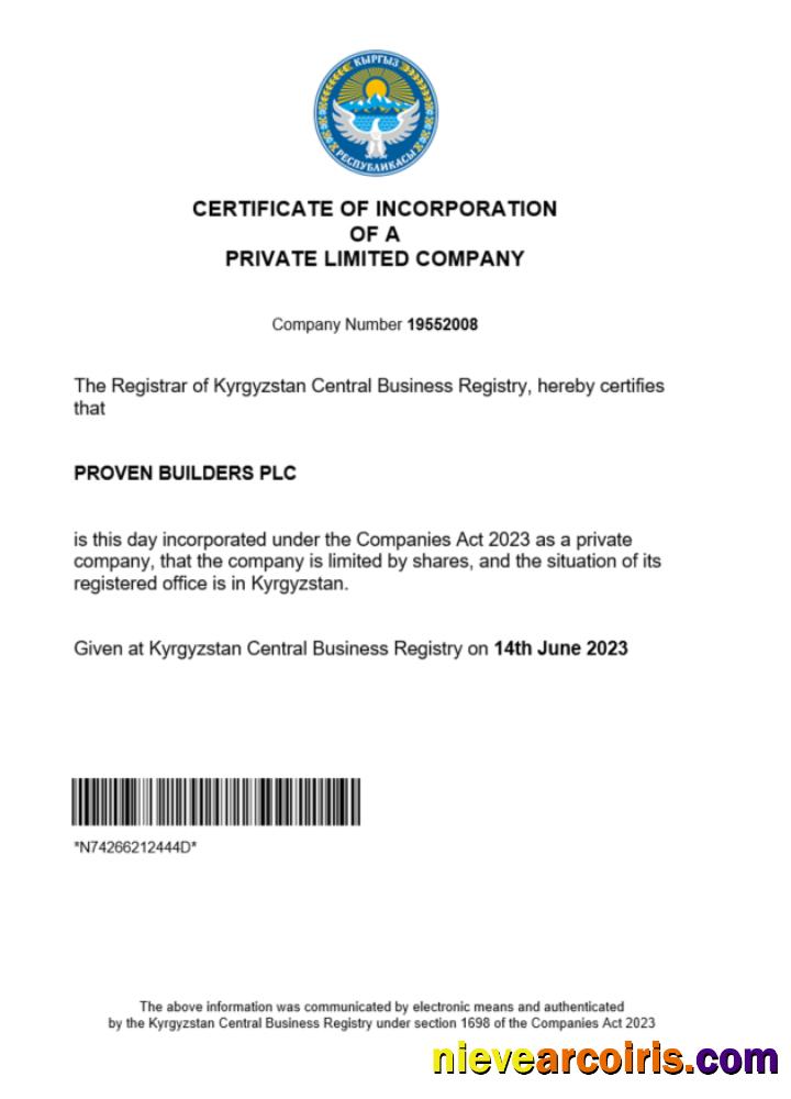 Kyrgyzstan business registration certificate